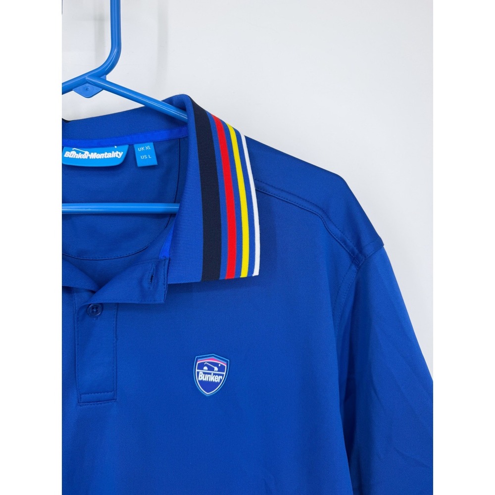 Bunker Mentality Mens Royal Blue Performance Golf Polo Shirt Striped Trim Size L - Picture 4 of 7